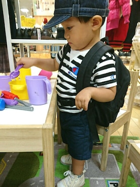 「abcd（ナシ）のアイテム（バッグ）」を使った、haruharuさん（キッズ・80cm）の夏コーディネート