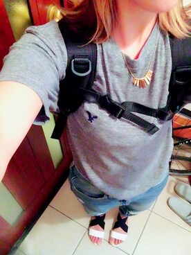 「※ALPHA（アルファ）のアイテム（バックパック/リュック）」を使った、さっちゃんさん（レディース・157cm）の夏コーディネート