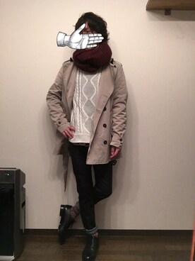 「WEGO（ウィゴー）のWEGO/プレーンスヌード（ストール/ショール、レッド系）」を使った、ゆうさん（メンズ・175cm）の冬コーディネート