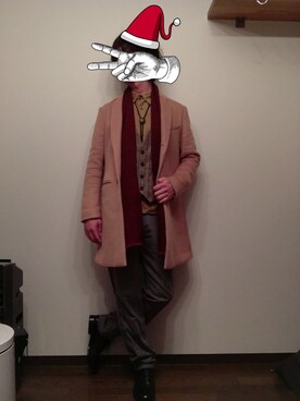 「STUDIOUS（ステュディオス）のSTUDIOUS ウールビーバーチェスターコート（チェスターコート、イエロー系）」を使った、ゆうさん（メンズ・175cm）の冬コーディネート