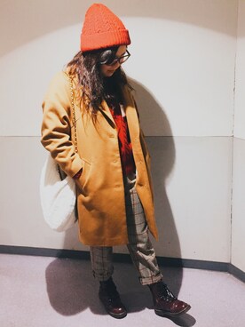 「Honeys（ハニーズ）のアイテム（ニットキャップ/ビーニー）」を使った、ゆあさみみさん（レディース・160cm）の冬コーディネート