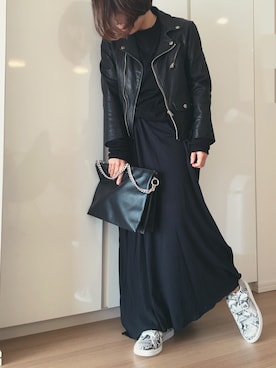 「仕事着」｜「アイテム（ライダースジャケット）」を使った、miiiさん（レディース・152cm）の秋コーディネート