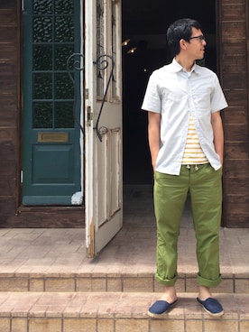 「A.P.C.（アーペーセー）のアイテム（その他シューズ）」を使った、teru matsuさん（メンズ・170cm）の夏コーディネート