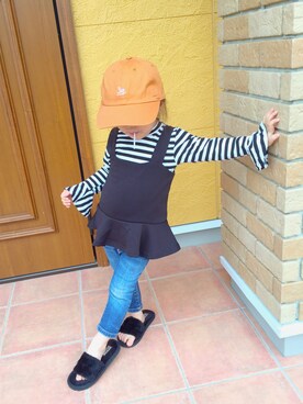 「WEGO（ウィゴー）のアイテム（キャップ、ブラウン系）」を使った、ann.さん（キッズ・110cm）の秋コーディネート