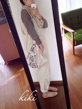 「ホワイトサロペット」｜☁︎kiki☁︎さん（レディース・160cm）の冬コーディネート