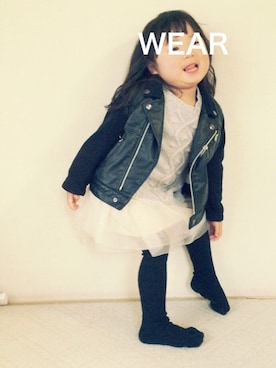 「アイテム（ライダースジャケット）」を使った、なまけものさん（キッズ・90cm）の冬コーディネート