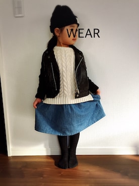 「UNIQLO（ユニクロ）のアイテム（ライダースジャケット）」を使った、なまけものさん（キッズ・100cm）の冬コーディネート
