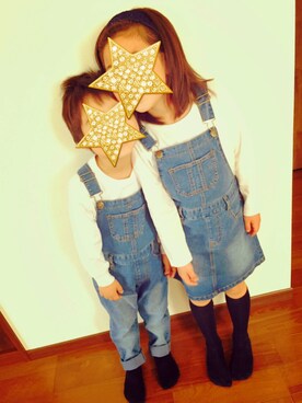 「GLOBAL WORK（グローバルワーク）のアイテム（つなぎ/オールインワン）」を使った、mamicha!!さん（キッズ・120cm）の春コーディネート