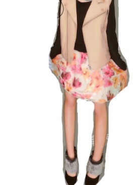 「花柄 スカート」｜「アイテム（ライダースジャケット）」を使った、Rさん（レディース・156cm）の冬コーディネート