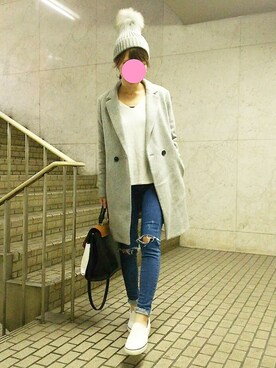 「PLST（プラステ）のアイテム（帽子）」を使った、juntanさん（レディース・154cm）の冬コーディネート