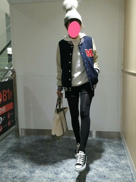 「GRL（グレイル）のアイテム（スタジャン）」を使った、juntanさん（レディース・154cm）の冬コーディネート