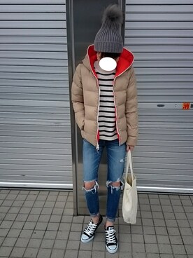 「PLST（プラステ）のアイテム（帽子）」を使った、juntanさん（レディース・154cm）の冬コーディネート