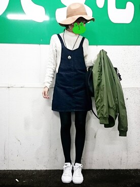 「サロペットスカート」｜「アイテム（ブルゾン）」を使った、juntanさん（レディース・154cm）の春コーディネート