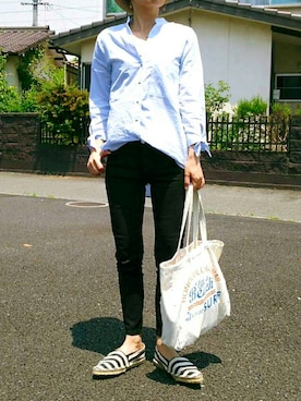 「麦わら帽子」｜「アイテム（モカシン/デッキシューズ）」を使った、juntanさん（レディース・154cm）の春コーディネート