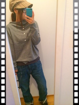 「niko and...（ニコアンド）のアイテム（ニット/セーター、グレー系）」を使った、jiro-さん（レディース・157cm）の秋コーディネート