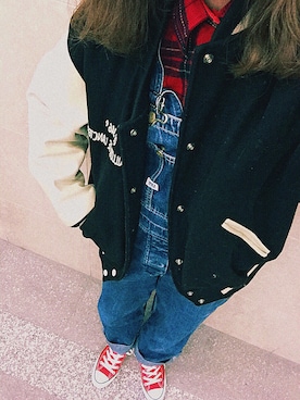 「ネルシャツ」｜「アイテム（スタジャン）」を使った、mariaさん（レディース・159cm）の秋コーディネート