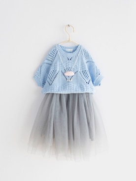 「透かし編みニット」｜CHIMOMEさん（キッズ・90cm）の春コーディネート