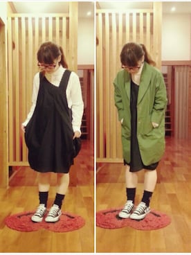 「ワンピース×スニーカー」｜「アイテム（チェスターコート）」を使った、yoshiさん（レディース・158cm）の冬コーディネート