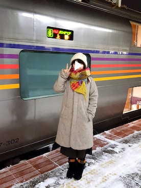 「ムートンブーツ」｜「アイテム（ステンカラーコート）」を使った、yoshiさん（レディース・158cm）の冬コーディネート