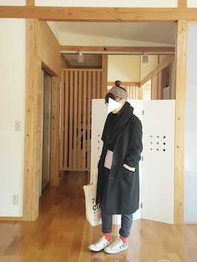 「トートバック」｜「アイテム（ステンカラーコート）」を使った、yoshiさん（レディース・158cm）の冬コーディネート