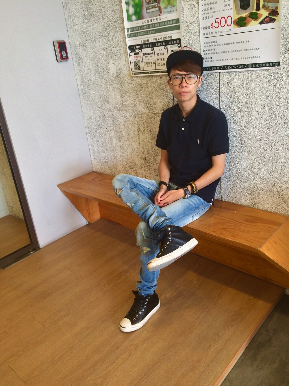 「REMIX、POLO、NMR、converse」｜「POLO RALPH LAURENのピマ ソフトタッチ ポロシャツ（ポロシャツ、ホワイト系）」を使った、Chris Huangさん（メンズ・166cm）の秋コーディネートの1枚目の写真