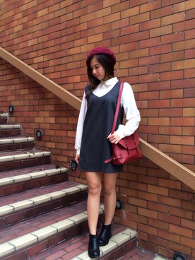 「school」｜「アイテム（ワンピース/ドレス）」を使った、Shanさん（レディース・158cm）の秋コーディネート
