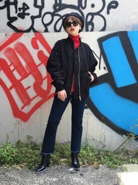 「OSMOSIS（オズモーシス）のアイテム（ブルゾン）」を使った、OZAWA  さん（レディース・158cm）の秋コーディネート