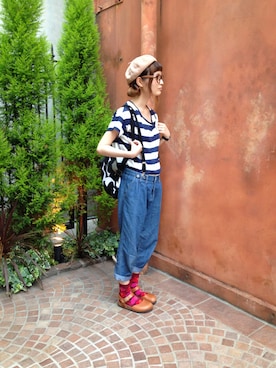「ジャパンブルー」｜「アイテム（サンダル）」を使った、mika ○さん（レディース・158cm）の夏コーディネート