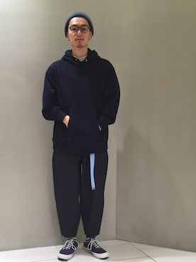 「BEAUTY&YOUTH UNITED ARROWS（ビューティーアンドユースユナイテッドアローズ）のBY リブ ワッチ キャップ（ニットキャップ/ビーニー、ブルー系）」を使った、Keisuke Oobaさん（メンズ・174cm）の秋コーディネート