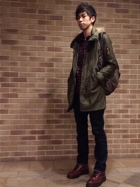 「トートバック」｜「アイテム（モッズコート）」を使った、かーくんさん（メンズ・178cm）の冬コーディネート