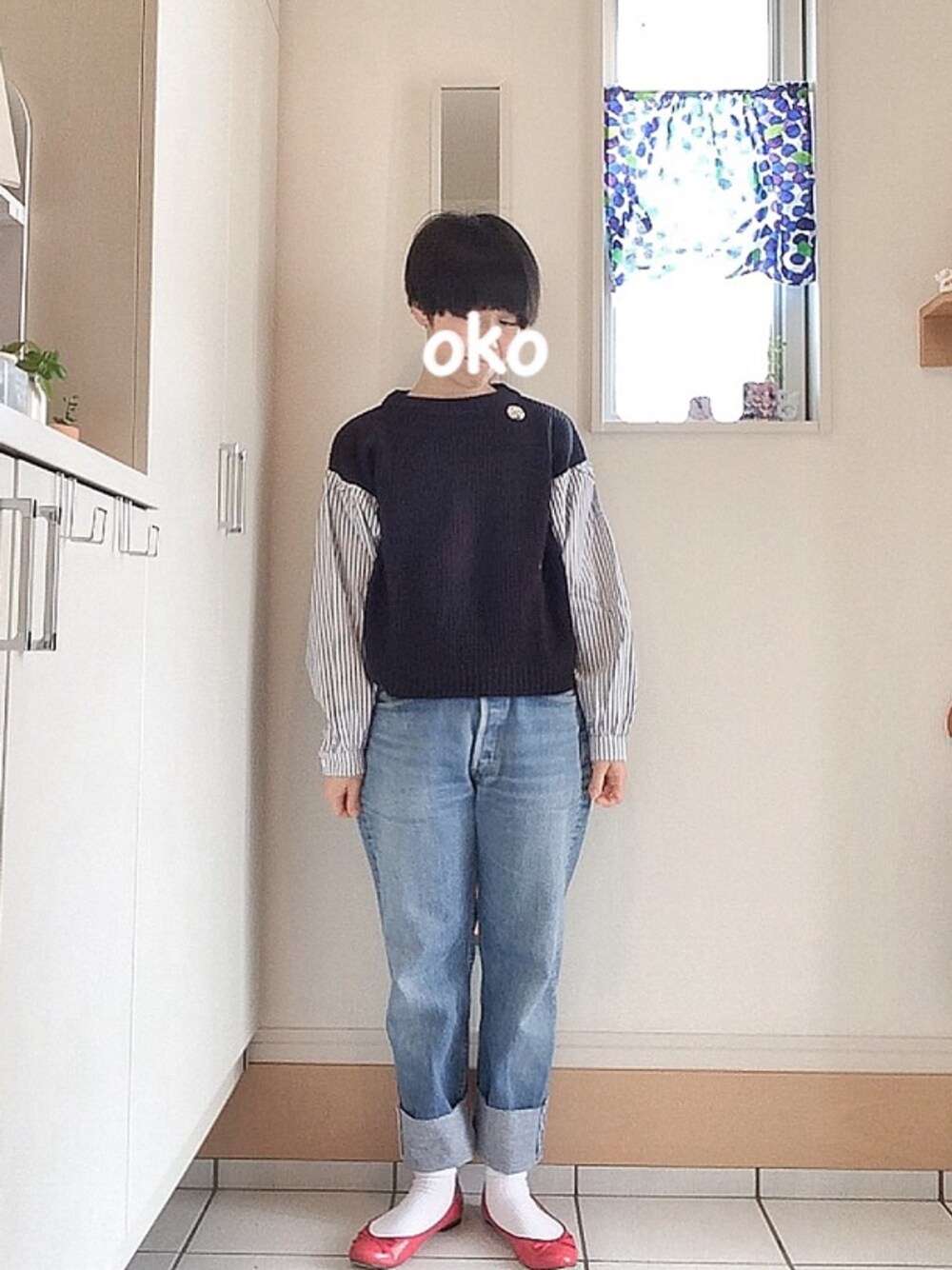 okonomixさんの「袖切替ざっくりニット（Chico）」を使ったコーディネート