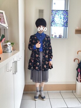 「ブルーコーデ」｜「アイテム（チュニック）」を使った、okonomixさん（レディース・158cm）の春コーディネート