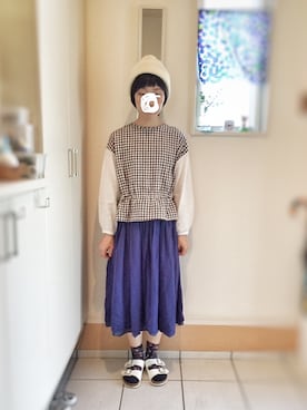 「ぺプラムトップス」｜「アイテム（ニットキャップ/ビーニー）」を使った、okonomixさん（レディース・158cm）の秋コーディネート