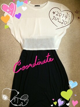 「Heather（ヘザー）のニットソーキリカエトップス　548690（Tシャツ/カットソー、ホワイト系）」を使った、miyukiさん（レディース・163cm）の夏コーディネート