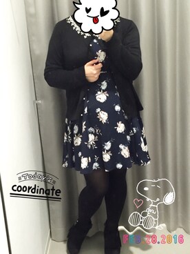 「MAJESTIC LEGON（マジェスティックレゴン）のSボヘミアン風花柄ワンピース（ワンピース、ブルー系）」を使った、miyukiさん（レディース・163cm）の冬コーディネート