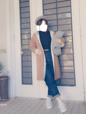 「マムジーンズ」｜「アイテム（ハンチング/ベレー帽）」を使った、ゆかたろう◎さん（レディース・152cm）の秋コーディネート