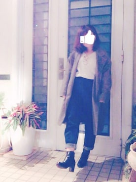 「マムジーンズ」｜「アイテム（チェスターコート）」を使った、ゆかたろう◎さん（レディース・152cm）の冬コーディネート