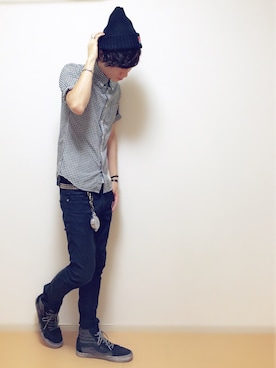 「BEN DAVIS（ベンデイビス）のアイテム（帽子）」を使った、sawaさん（メンズ・173cm）の夏コーディネート