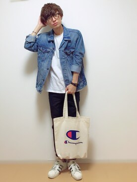 「Champion（チャンピオン）のアイテム（バッグ）」を使った、sawaさん（メンズ・173cm）の秋コーディネート