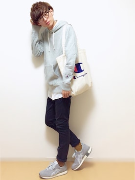 「Champion（チャンピオン）のアイテム（バッグ）」を使った、sawaさん（メンズ・173cm）の秋コーディネート