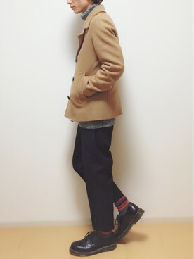 「RAGEBLUE（レイジブルー）のアイテム（ピーコート）」を使った、sawaさん（メンズ・173cm）の冬コーディネート