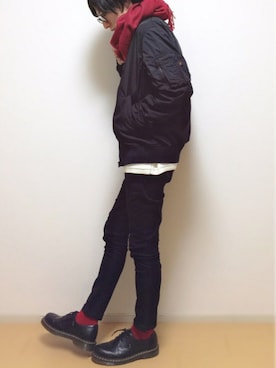 「Dr. Martens（ドクターマーチン）のDr.Martens (ドクターマーチン)/1461 3EYE GIBSON SHOES（その他シューズ）」を使った、sawaさん（メンズ・173cm）の冬コーディネート