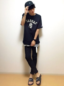「WEGO（ウィゴー）のアイテム（帽子）」を使った、sawaさん（メンズ・173cm）の夏コーディネート