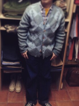 「UNKNOWN.（アンノウン）のアイテム（デニムパンツ、ブルー系）」を使った、UMASAKI TATSUYAさん（メンズ・155cm）の冬コーディネート