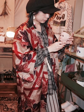 「kimono」｜「アイテム（帽子）」を使った、Chery Lmyさん（レディース・152cm）の冬コーディネート