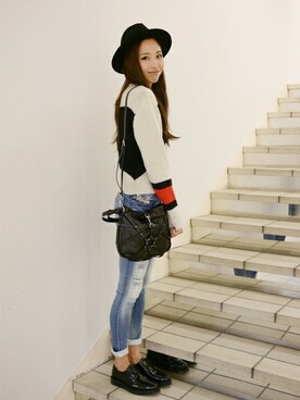 「DIESEL（ディーゼル）のSKINZEE-LOW L.30 0829Z（デニムパンツ、ブルー系）」を使った、kadoyaさん（レディース・166cm）の秋コーディネート