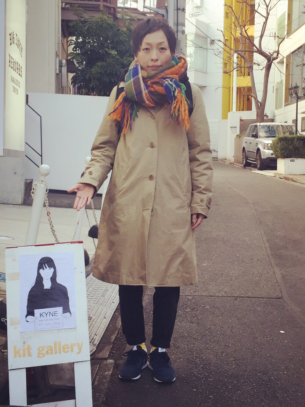 「FRAPBOIS、MHL.」｜「FRAPBOISのアイテム（マフラー、オレンジ系）」を使った、0309さん（レディース・155cm）の冬コーディネートの1枚目の写真