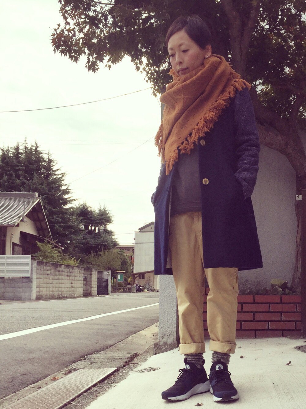「frederick、mercibeaucoup,、FRAPBOIS、NIKE」｜「Frederickのアイテム（ダウンジャケット/コート、ブルー系）」を使った、0309さん（レディース・155cm）の秋コーディネートの1枚目の写真