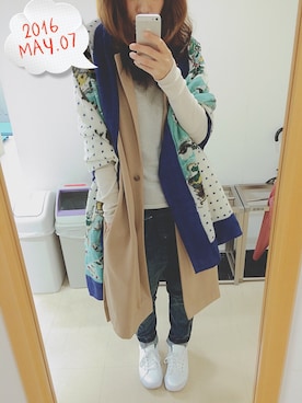 「大判ストール」｜かえ。さん（レディース・157cm）の春コーディネート
