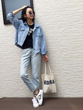 「グラフィックＴ」｜「アイテム（デニムジャケット）」を使った、kirinさん（レディース・173cm）の春コーディネート